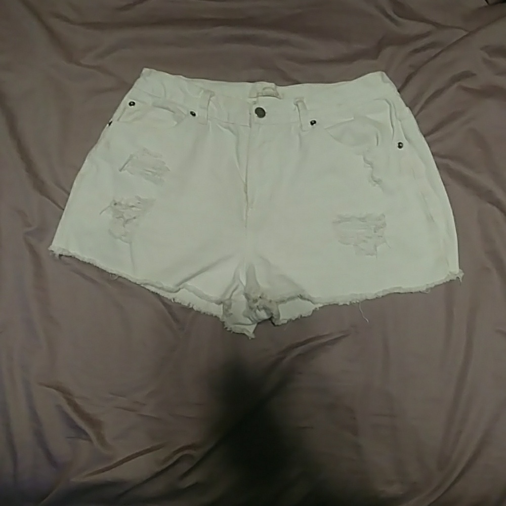 Distressed denim shorts